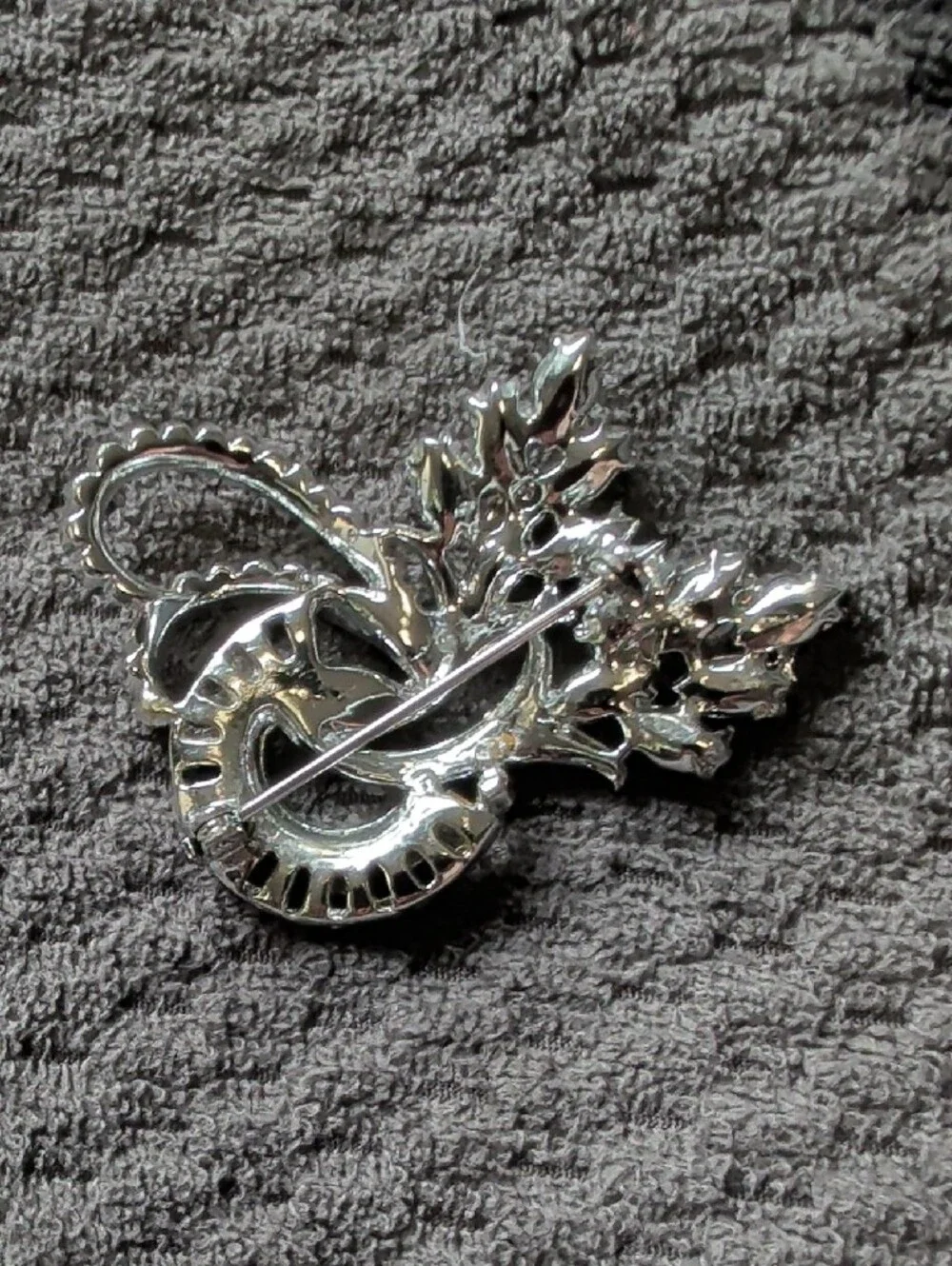 Vintage Crystal Art Deco Silver-Tone Brooch - MCM Costume Jewelry